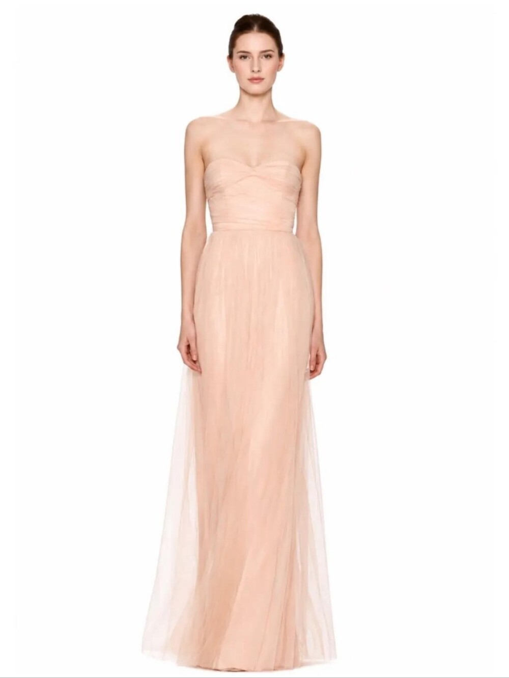 Reverly Blush Tulle Illusion Neckline Evening Gown